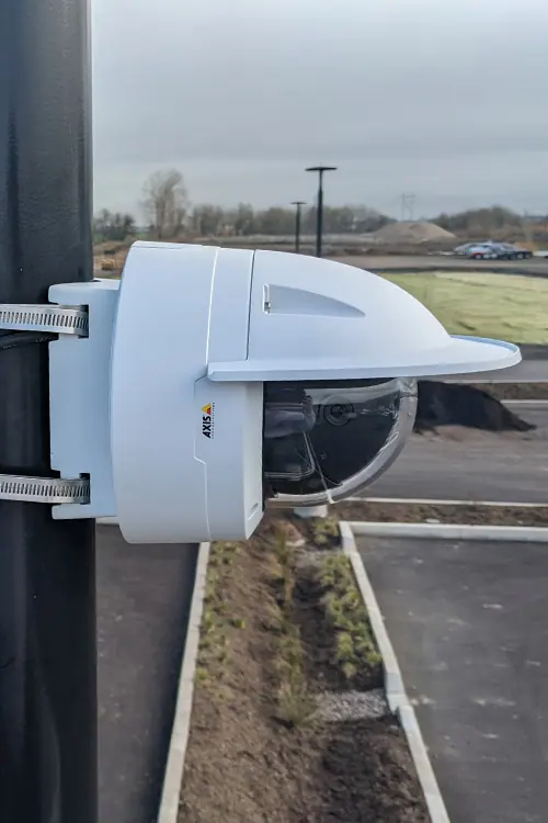 Exterior security camera on a pole